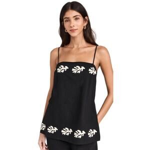 Seven Wonders Black + Sand Ammlia Leaf Print Square Neck Cotton Tank Top Medium